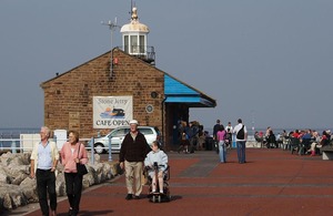 People at Morecambe Bay, Lancashire.