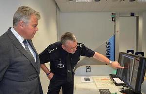 Immigration Minister Brandon Lewis visits Heathrow Airport