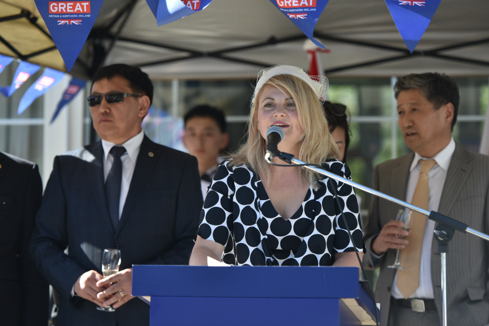 Catherine Arnold addresses attendees at the Queen's Birthday Party 2017