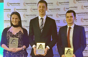 Deanna, Adam and Peter all collected awards at the 2016 National Apprenticeship Awards