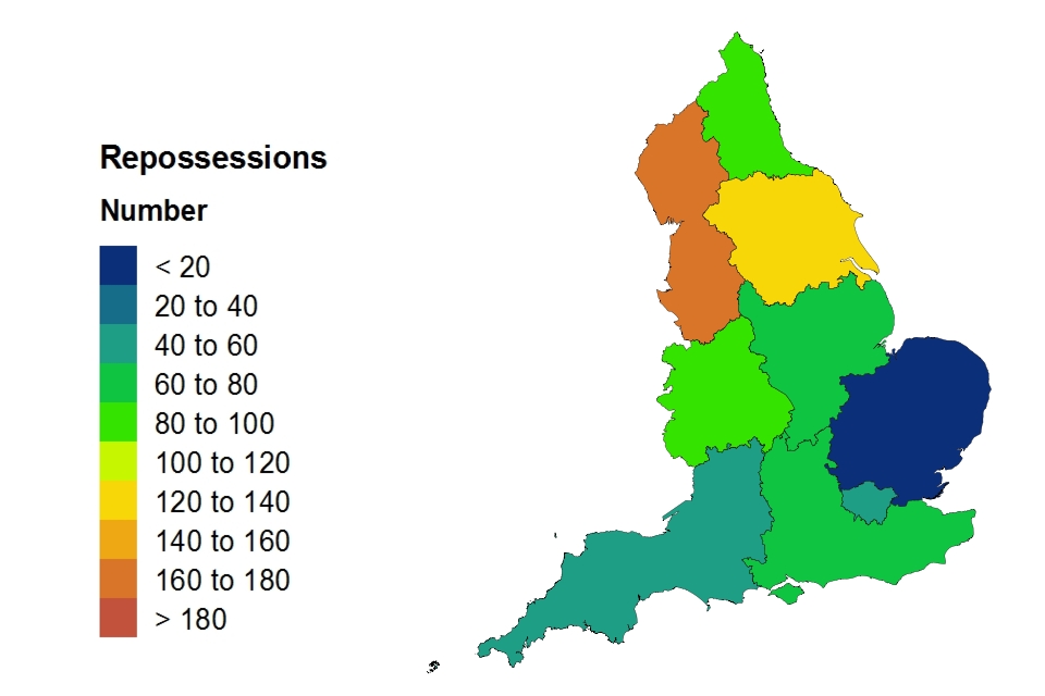Heat map about repossessions volumes by government office region