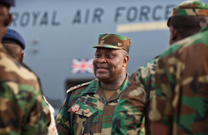 Lieutenant Colonel Mustapha of the Ghanaian Army talks to his first group of soldiers prior to their departure for Mali on an RAF 99 Squadron C-17 aircraft [Picture: Sergeant Ralph Merry RAF, Crown Copyright/MOD 2013]