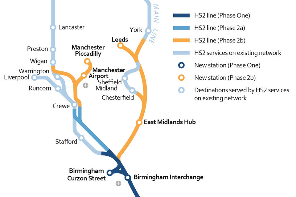 HS2 Phase One and Phase Two map.