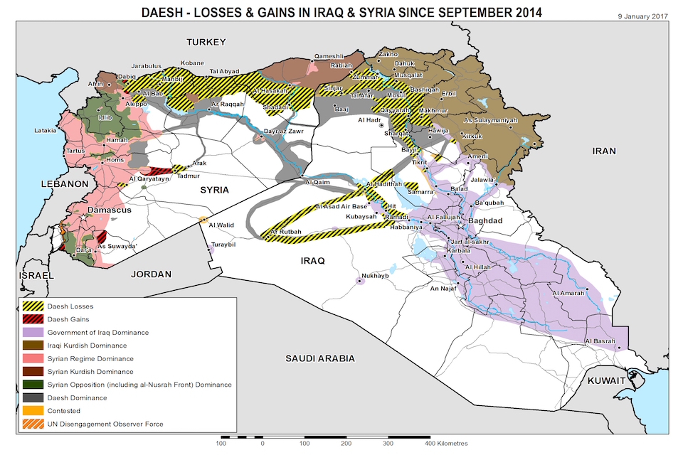 Map of Daesh losses and gains in Iraq and Syria since September 2014