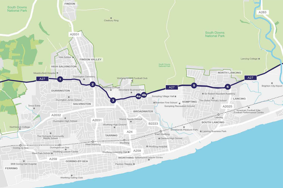 A27 Worthing and Lancing map
