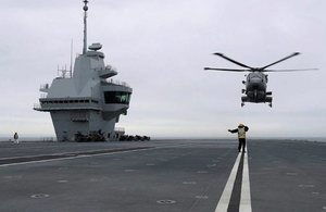 Sir Michael Fallon visited the new aircraft carrier HMS Queen Elizabeth whilst on sea trials.