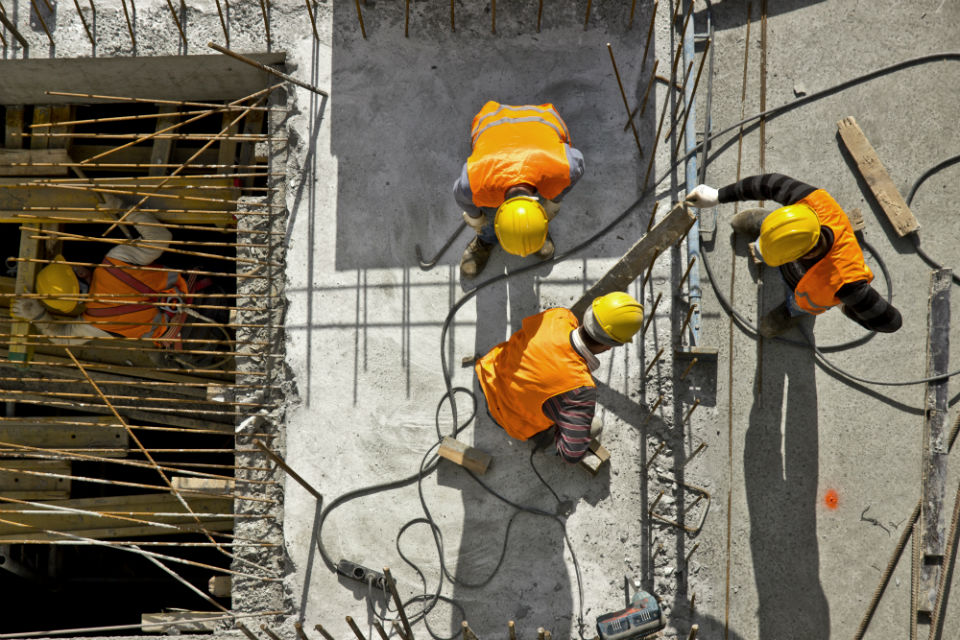 Aerial view of construction workers on site