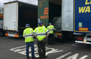 Environment Agency officers inspect trailers in Harwich
