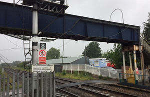 Footbridge at Abergavenny station following the accident (image courtesy of Network Rail)