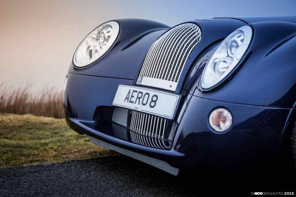 Close of the front cowl on a Morgan Aero 8