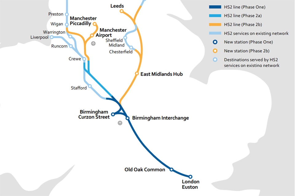 HS2 network map and key