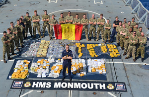 The UK and France commanded a multinational naval task force which has scored eight drugs busts worth £65m by the Royal Navy frigate, HMS Monmouth. Crown Copyright