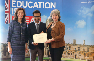 Her Excellency Vicki Treadell and Dato' Hamidah Naziadin with a recipient of a Chevening scholarship