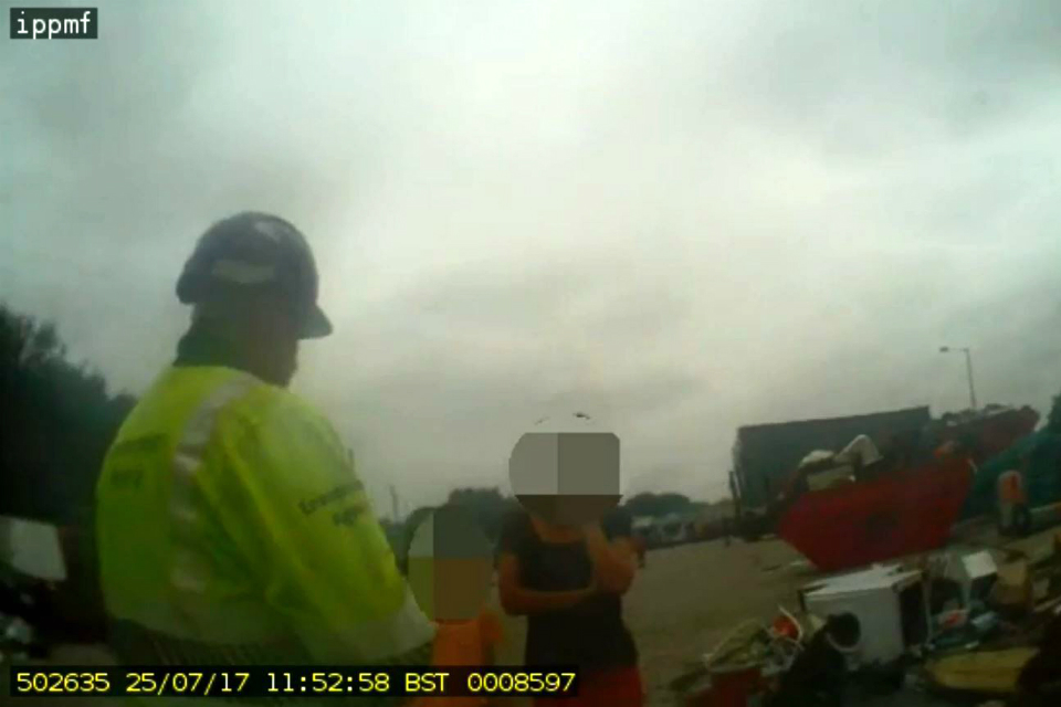 Image shows footage from one of the cameras during a visit to an illegal waste site 