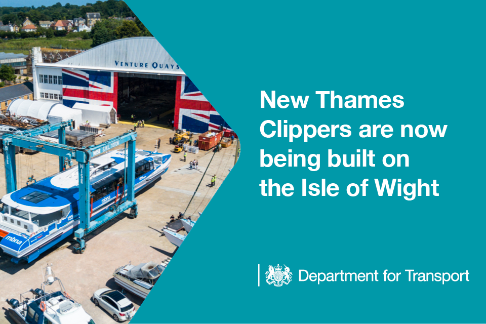 Promotional image explaining Thames Clippers are being built in the Isle of Wight.