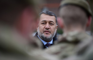 Afghan Defence Minister Bismillah Mohammadi meeting officer cadets at the Royal Military Academy Sandhurst [Picture: Sergeant Adrian Harlen, Crown copyright]
