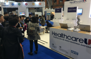Members of the Chinese delegation visiting the Healthcare UK stand at NHS Expo in Manchester
