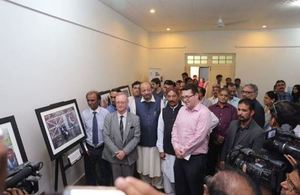 Mr Steve Crossman, Mr Christopher Hunt, Mr Agha Siraj Durrani, Prof.Dr Fateh Muhammad Burfat and the guests at the photo Exhibition