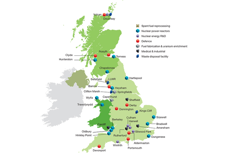 A map of nuclear sites across the UK