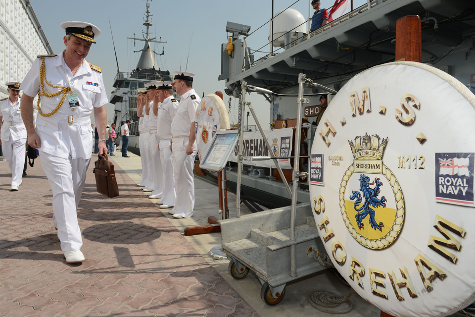 Vice Admiral Philip Jones arrives at HMS Shoreham and HMS Ramsey