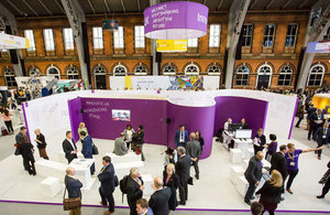 A busy Innovate UK stand at Innovate 2016, Manchester Central Conference Centre