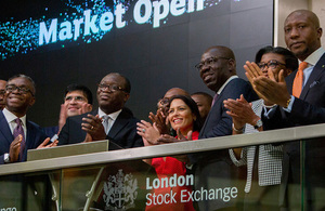Priti Patel at the opening of the London Stock Exchange
