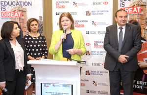 From right to left: Minister of Education and Science of Armenia Levon Mkrtchyan, HM Ambassador Judith Farnworth and Director of British Council Armenia Arevik Saribekyan welcoming the participants of the education expo