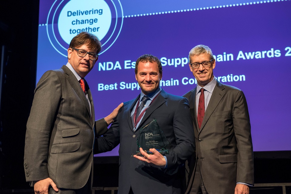 Anthony Horton, of Carillion, who were part of the team to win the collaboration award, with Ron Gorham and NDA Chairman Tom Smith