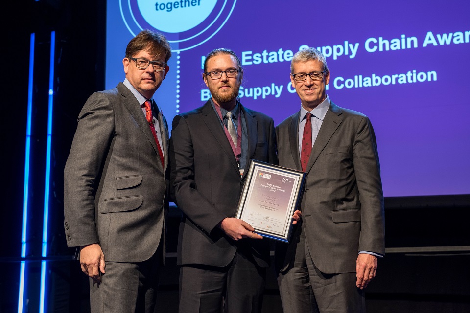 Chris Moffat (centre), from James Fisher, who were part of the highly commended team in the collaboration category