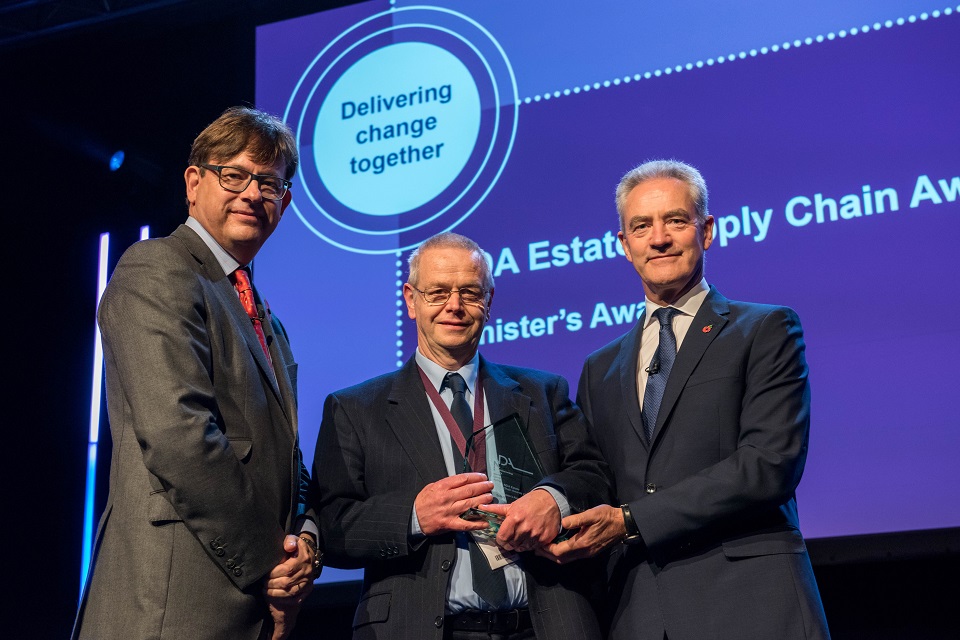 Goronwy Jones (centre), from BICO, who won the Minister's SME award, with Ron Gorham and NDA Chief Executive Officer David Peattie