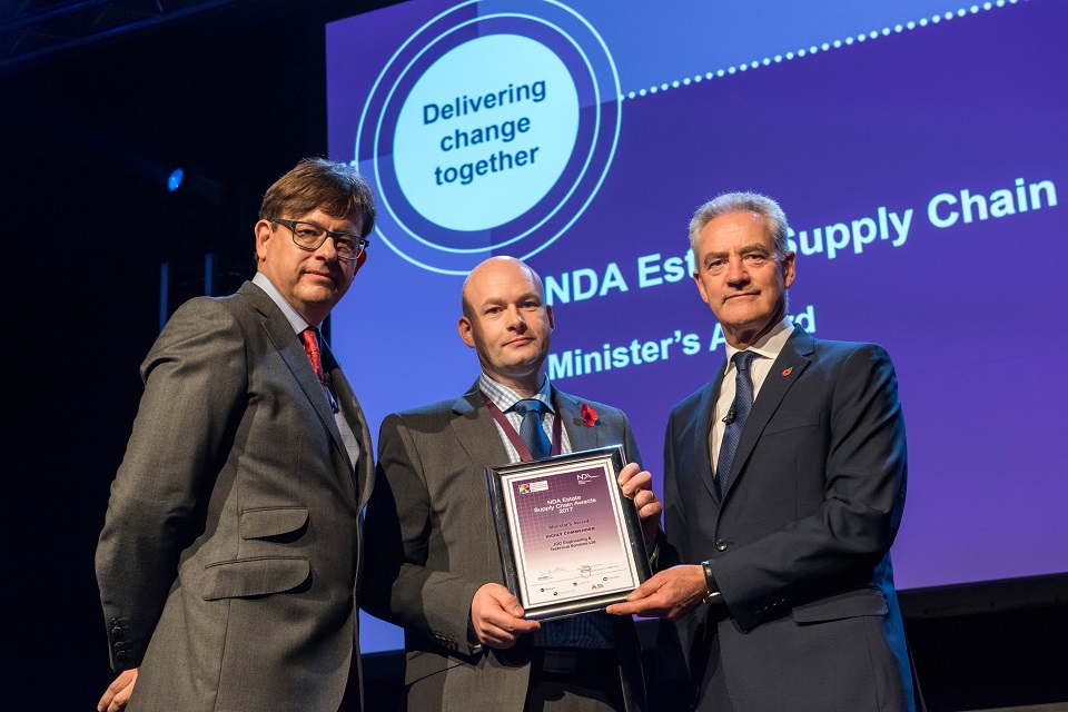 JGC's William Campbell, who collected the Minister's SME award, with Ron Gorham and David Peattie