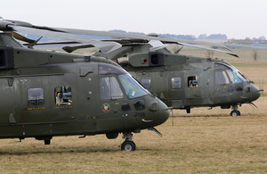 RAF Merlin HC3 helicopters of 28 (Army Cooperation) Squadron at Netheravon Airfield Camp [Picture: Wing Commander Dylan Eklund, Crown copyright]