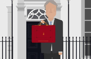 Graphic of Philip Hammond holding up budget box outside No 11 Downing Street