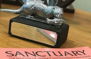 The 2017 Sanctuary Silver Otter Award and this year’s edition of Sanctuary magazine. Crown Copyright, MOD 2017