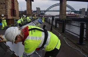 Image shows temporary barriers being deployed in Newcastle