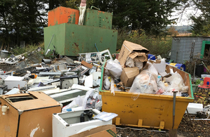 A piles of waste that was illegally dumped on some land in Somerset