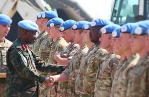 UK soldiers receive their UN medals on Op TRENTON in South Sudan.