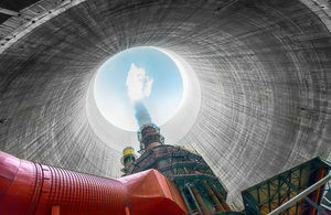 Interior of power plant with large chimney