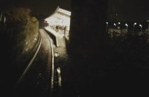 Image from the on-train CCTV, showing Peckham Rye station platform ahead of where the train had stopped. The third rail is initially on the right and then on the left. (image courtesy of Arriva Rail London)