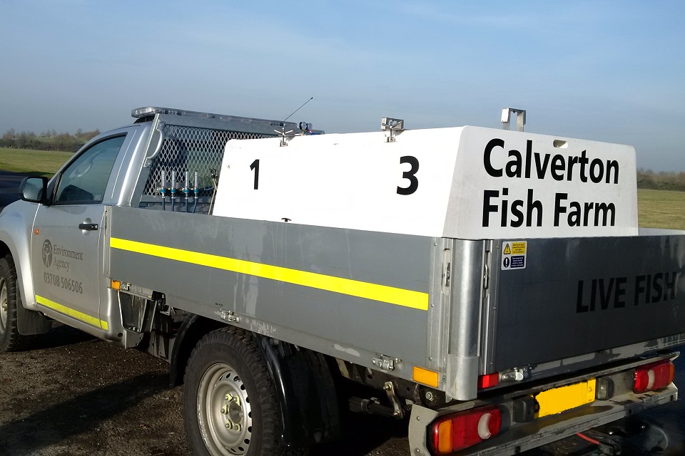 Environment Agency vehicle with oxygenated tanks for transporting live fish.