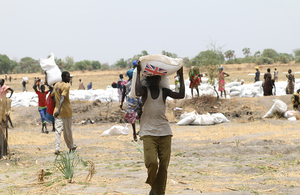UK-funded food aid being distributed by the World Food Programme in South Sudan, April 2017. Picture: DFID/R.Oxley