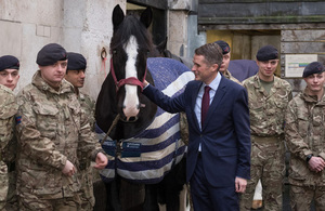 Defence Secretary Gavin Williamson meets personnel from the Household Cavalry and Isiah the horse