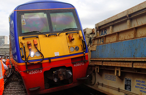Passenger train and wagons after the collision at Waterloo