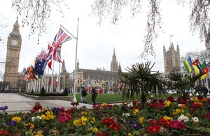 Commonwealth flags flying in Parliament square