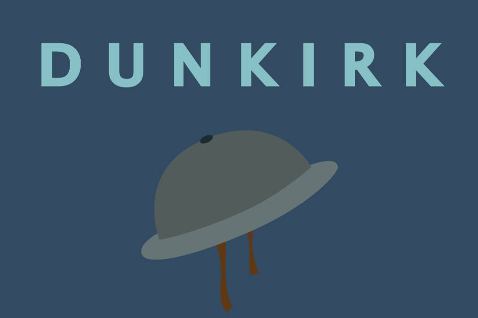 Graphic of a helmet with the caption "Dunkirk"