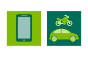 Image of mobile phone, car and motorcycle