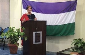 The FCO Special Envoy for Gender Equality Joanna Roper, speaking at the event.