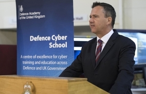 Minister for the Armed Forces Mark Lancaster at the opening of a new Defence Cyber School at the Defence Academy, Shrivenham.