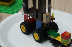 Close up of vehicle made of Lego