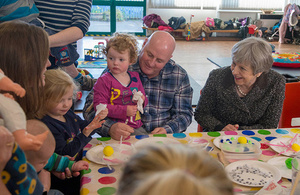 PM Theresa May visits the local parent and toddler group at St Andrews Church of England First School.